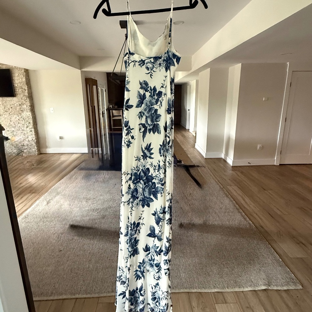 Reformation Floral Print Long Dress - White Dresses (Size Medium)